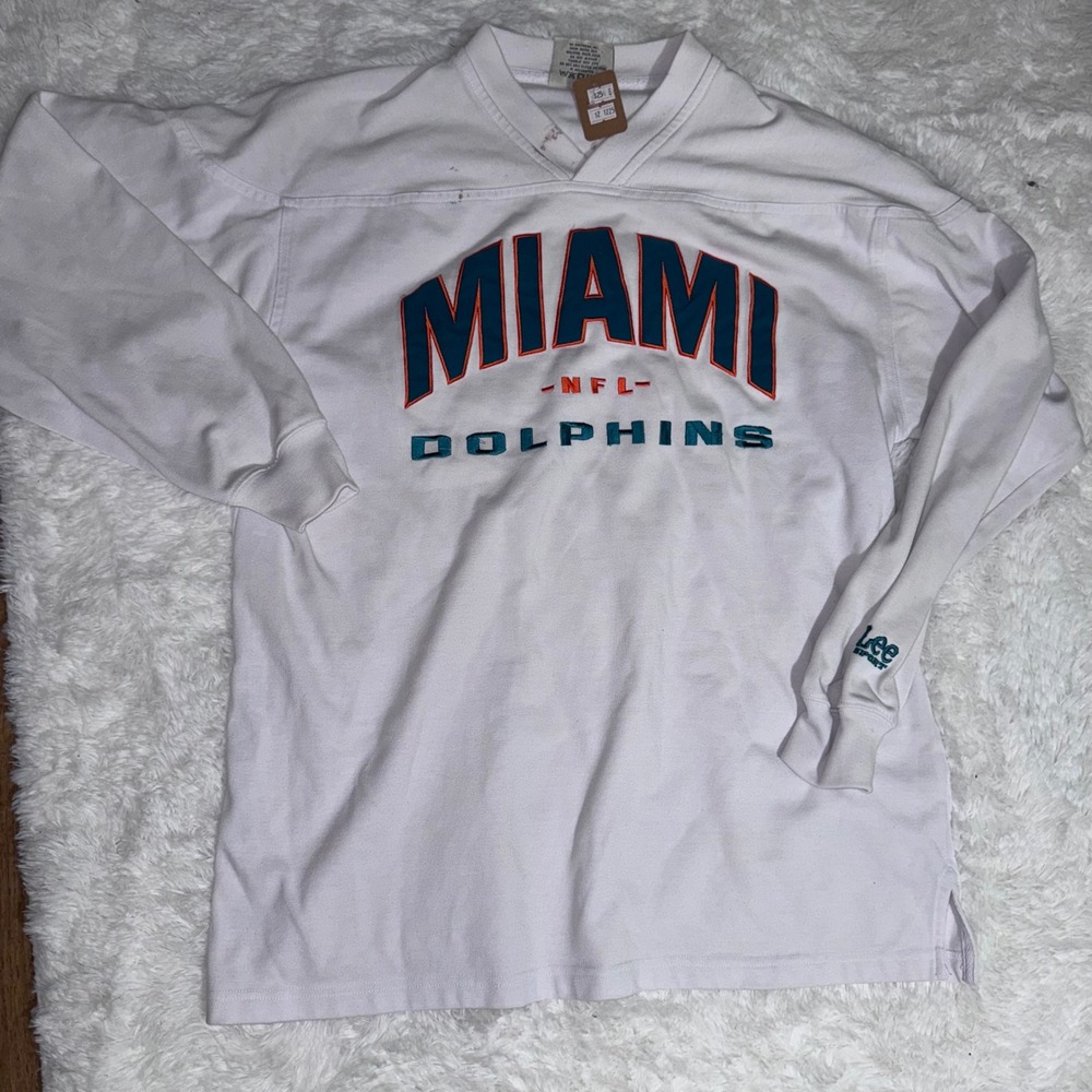 Vintage Lee Sport Miami Dolphins NFL‎ Long Sleeve V-Neck Shirt White Large